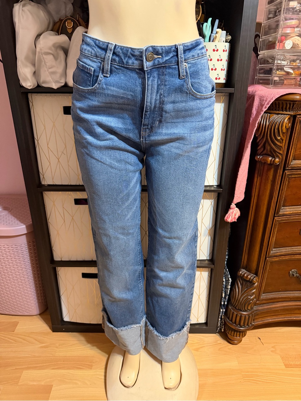 BCBGeneration Medium Blue Rolled Cuff Boyfriend Jeans